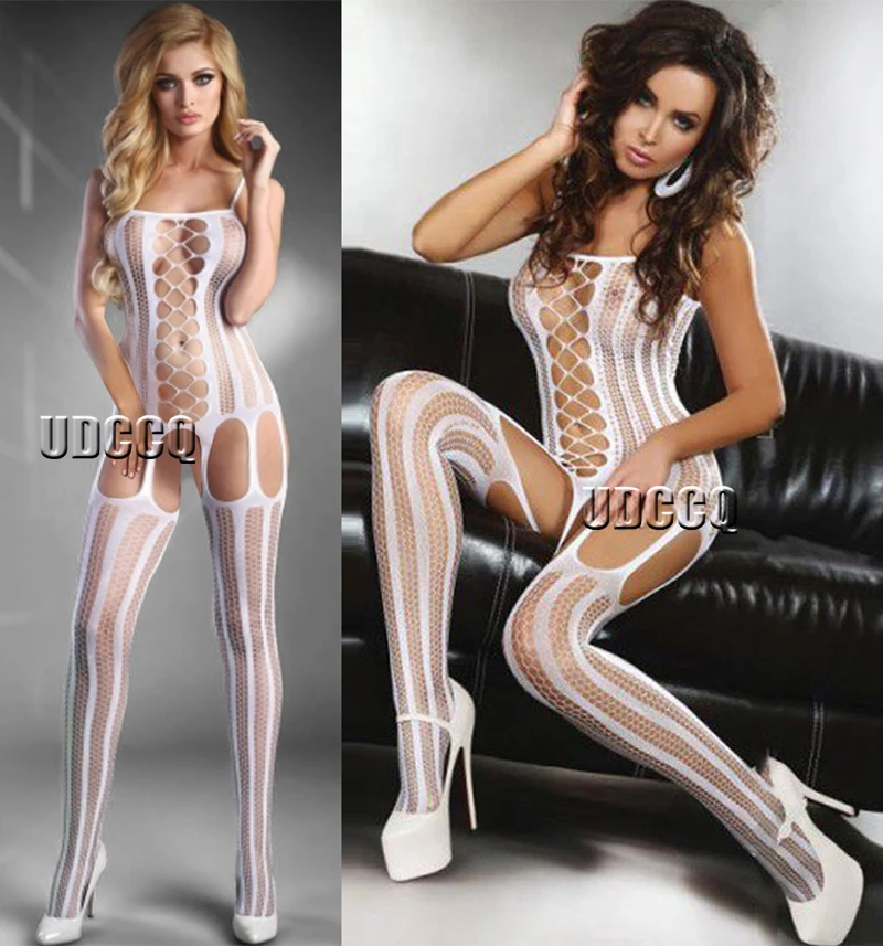 HOT Sexy crochet fishnet bodysuit Cosplay Lingerie Babydoll dress Underwear Translucent Chemises garters Teddies Sleepwear Q501