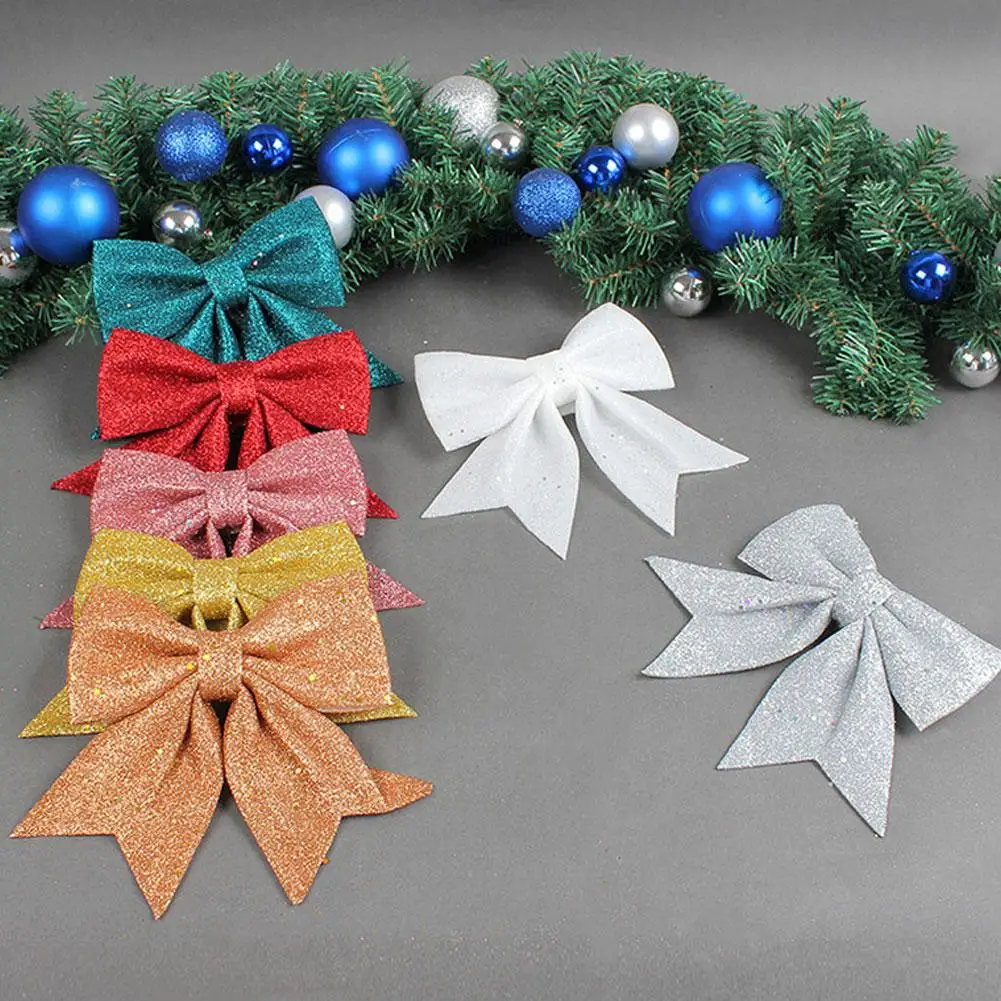 

Christmas Pearl Cotton Gold Powder Bow DIY Christmas Tree Hanging Pendant Xmas Gift Box Accessories Merry Christmas Decor