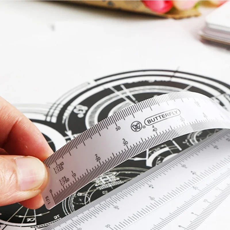 Plastic Fan Scale Ruler Multi-Functional Drafting Engineer Ruler Measuring Metric Rulers Office Supplies for Woman Men