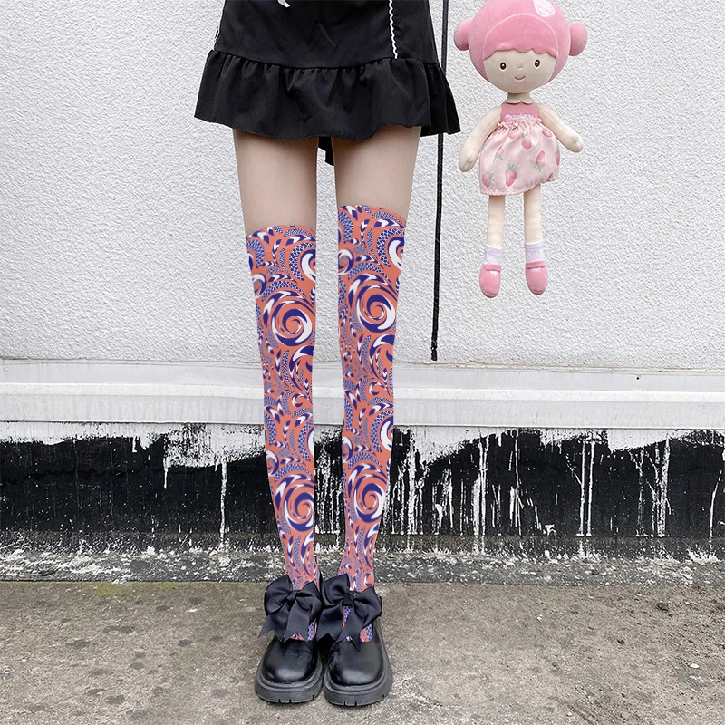 Sexy Women Stockings 3D Print Floating World Painting Harajuku Fashion Thigh High Socks Elasticity Comfortable Girls Stockings