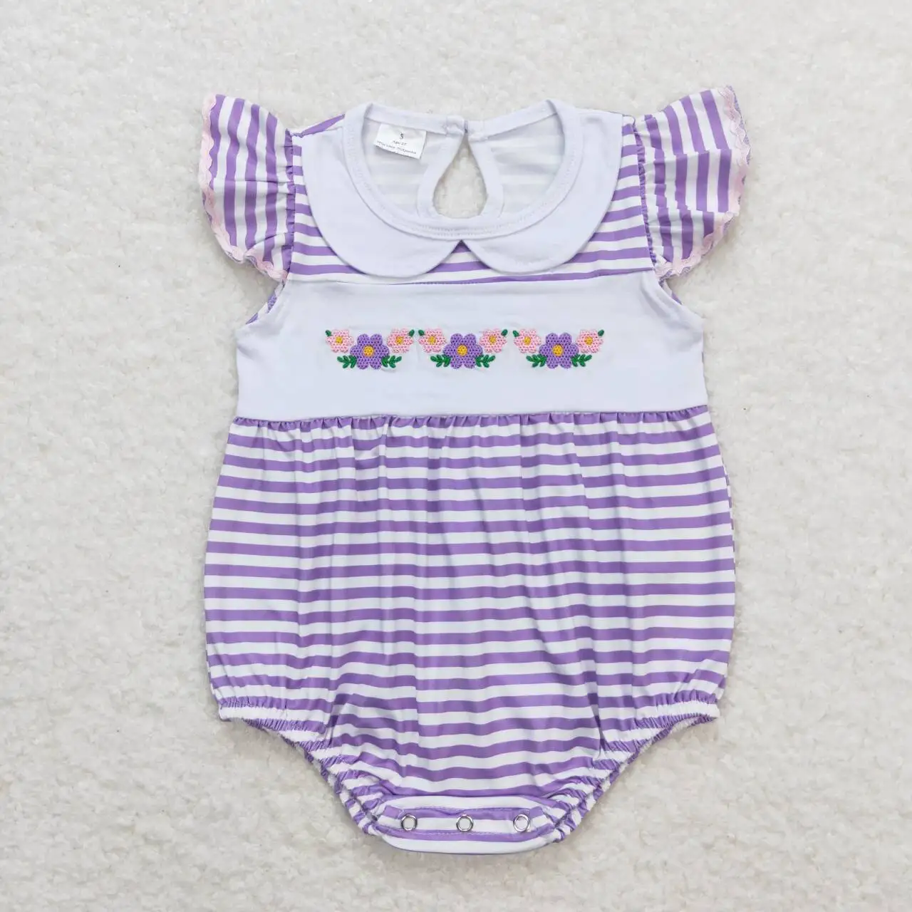 Wholesale Baby Boy Girl Toddler Embroidery Ducks Plaid Romper Newborn Coverall Bodysuit Kids Short Sleeves Buttons One-piece 2
