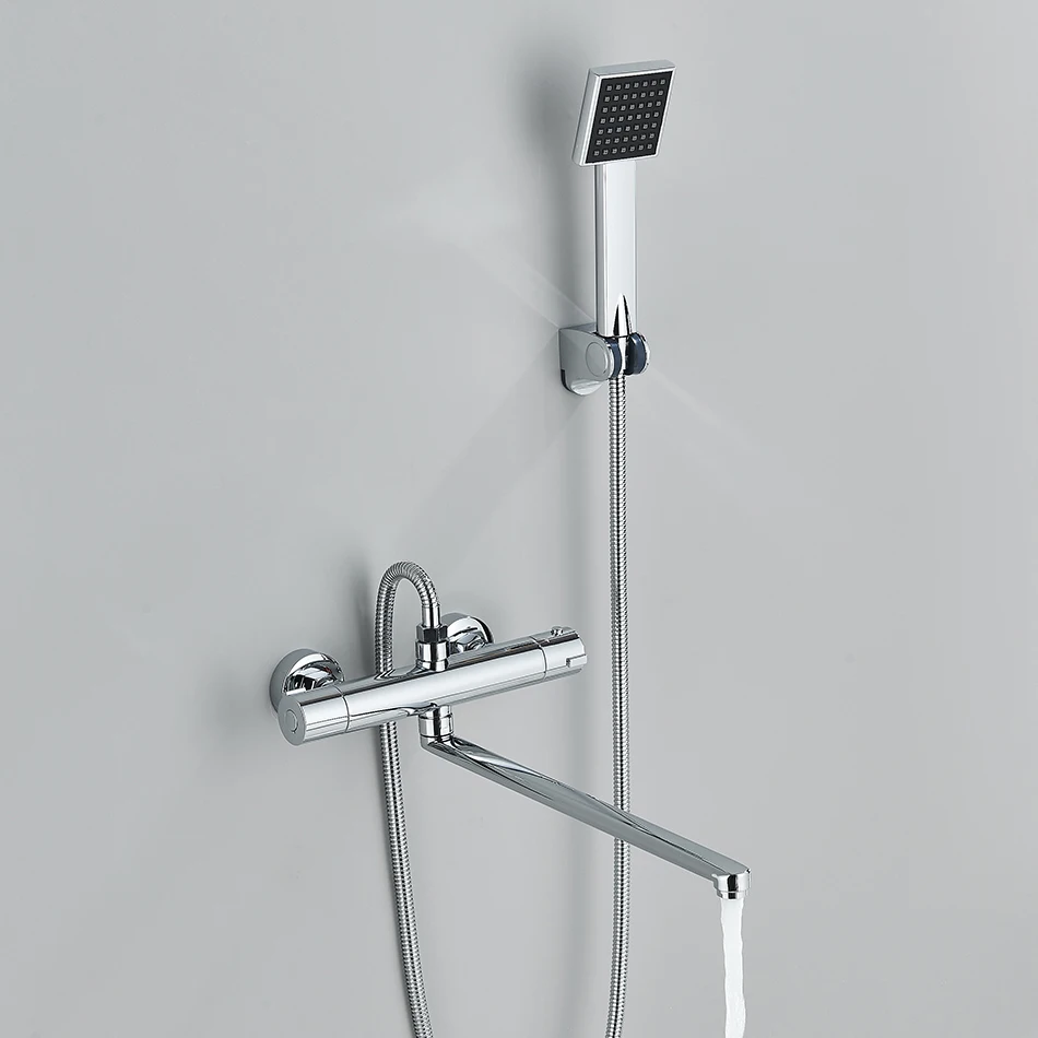 Thermostatic Shower Set Black/Chrome Brass Wall Mounted Bathroom Shower Thermostat Mixer Valve Handle Spray Bathroom Accessories 2