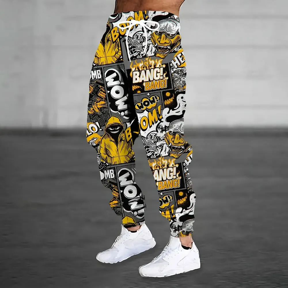 Winter New Thick Warm Pants 2024 New Fashion 3D Flame Print Sweatpants Men Large Size Loose Casual Pocket Drawstring Sweatpants 3