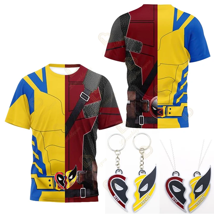 2024 데드풀 울버린 베스트 프렌즈 티셔츠 목걸이 키체인 세트, 코스튬 여름 반팔, 슈퍼 히어로 데드풀 3 티셔츠 Best5 2024 데드풀 울버린 베스트 프렌즈 티셔츠 목걸이 키체인 세트, 코스튬 여름 반팔, 슈퍼 히어로 데드풀 3 티셔츠 Best5