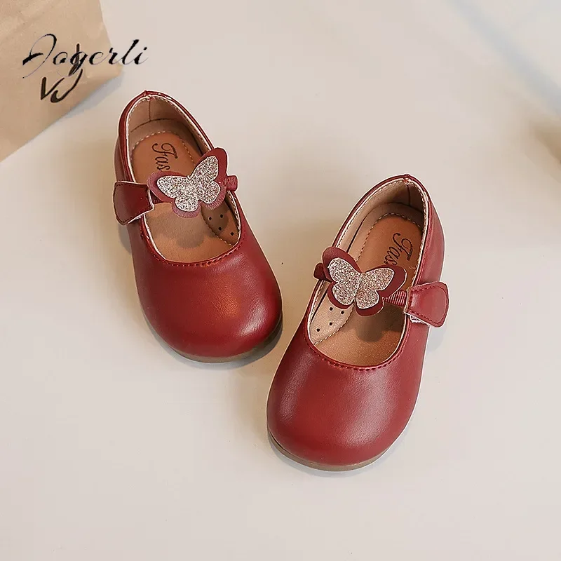 Spring Autumn Kids Girls Butterfly Small PU Leather Shoes New Soft-soled Princess Shoes Children's Loafer Flats