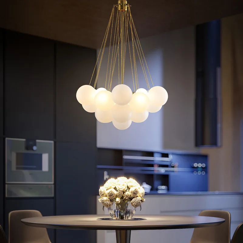 Nordic Frosted Glass Ball Chandelier for Dining Living Room Decoration Gold Black Bubble LED Pendant Lights Hanging Lamp 5