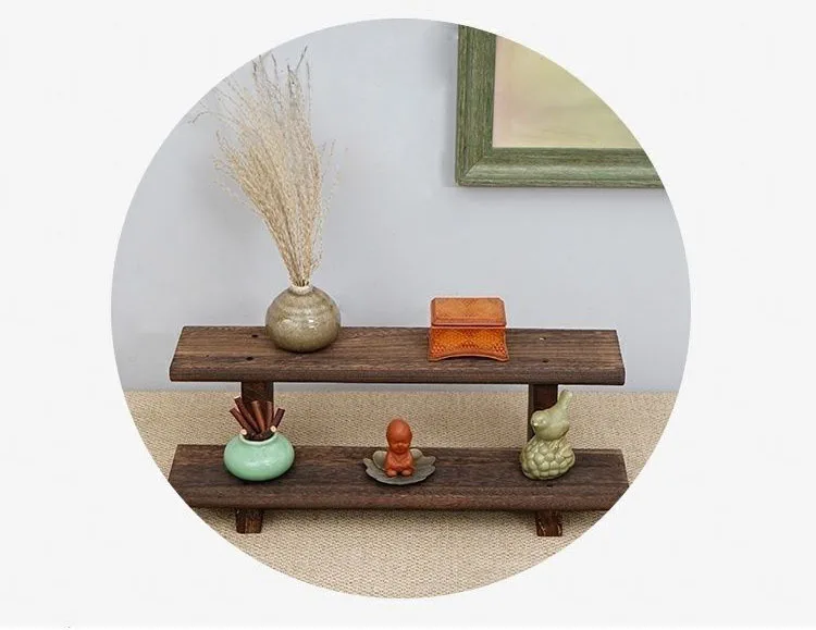 Description Picture 2 of itemDisplay Solid Wood Antique Stand Two Three Layer Display Stand Ornament Storage Desktop Multi-layer Tea Pot Storage Rack ZE269