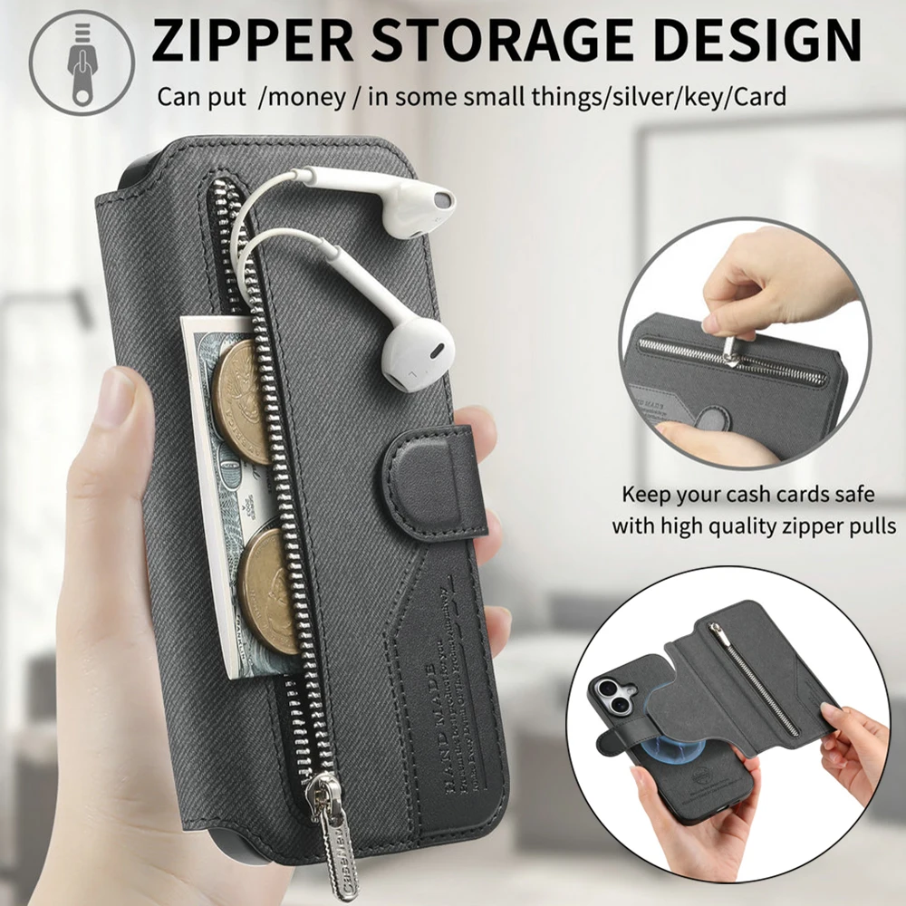Deluxe Zipper Leather Wallet Case - 2-in-1 Design