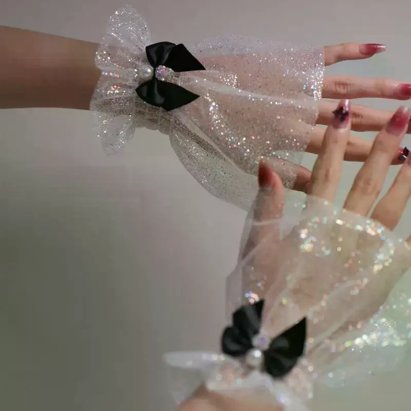 Attrezzatura fotografica per unghie Fiocco corto Polso in rete Maniche finte Polsino falso decorativo per sposa Articolo in tulle Nail art Scatta foto di sfondo - immagine 3