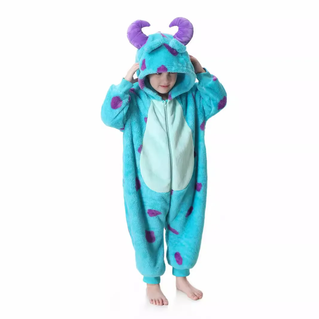 Kids Sully Onesie Flannel Pajamas for Children Kigurumi One-piece Pyjamas Halloween Cosplay Costume