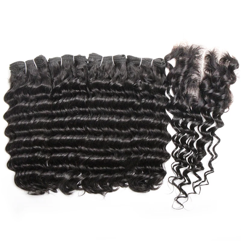 Deep Wave Bundles With Closure Human Hair 4 Bundles With Closure Remy Brazilian Hair Weave 8-14 Inch