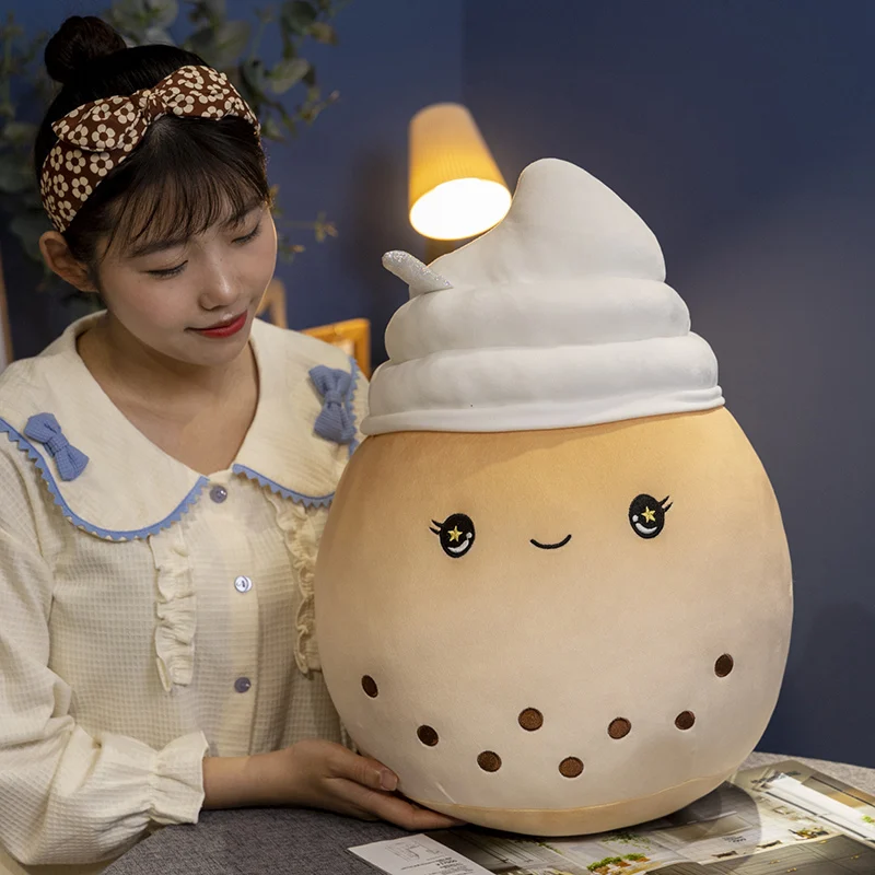25-70cm cute cartoon Fruit bubble tea cup shaped pillow with suction tubes real-life stuffed soft back cushion funny boba food images - 6