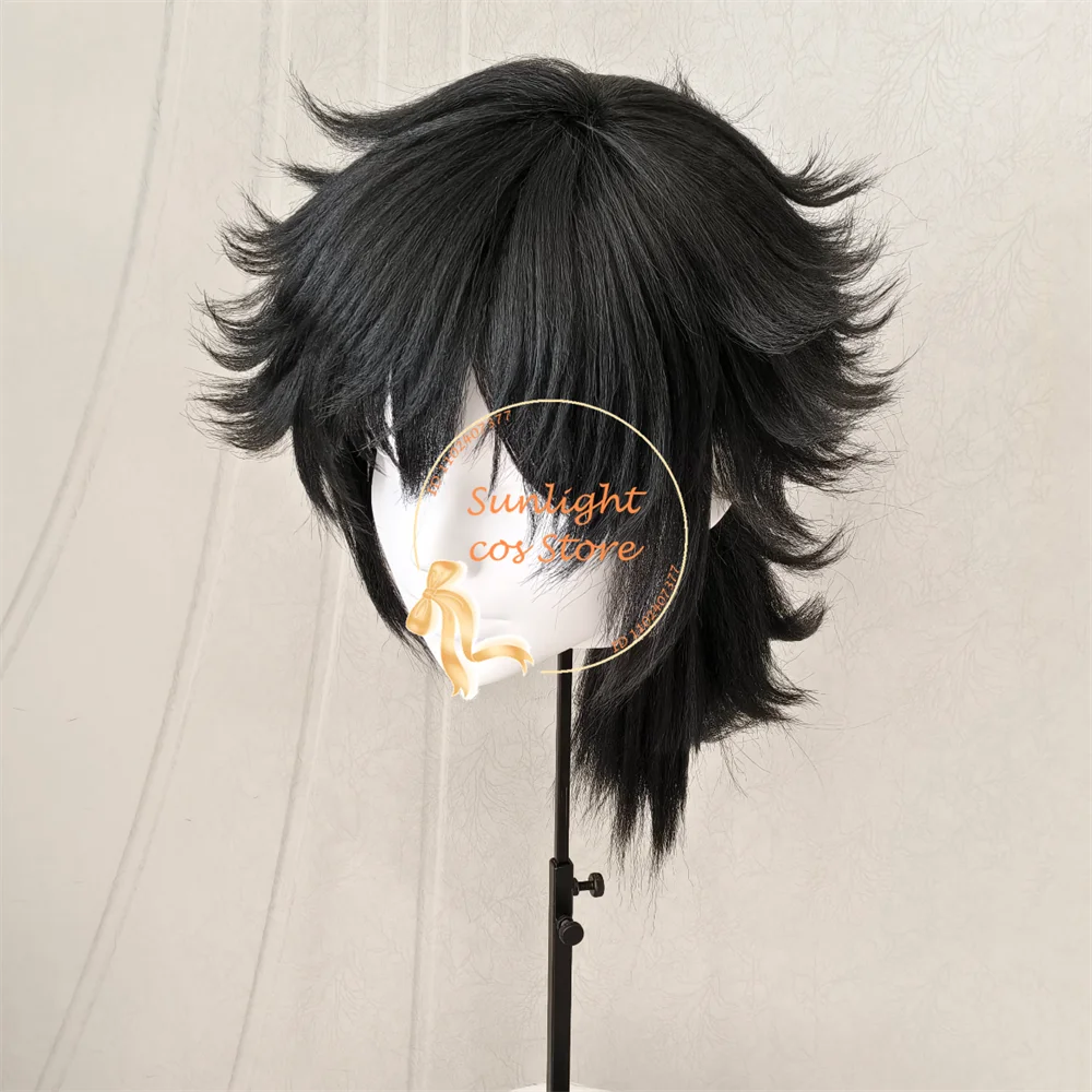 Tomioka Giyuu Inspired Black Cosplay Wig - 40cm Heat Resistant Synthetic Hair