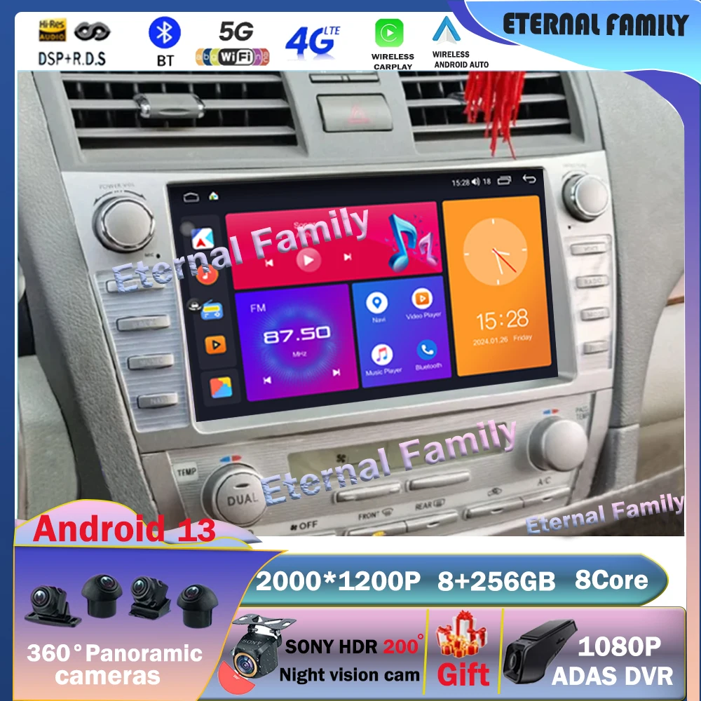 

9" Android 13 Carplay Auto For Toyota Camry XV40 Aurion 2007 - 2011 2 Din Car Multimedia Stereo Player GPS Navigation Wifi FM 4G