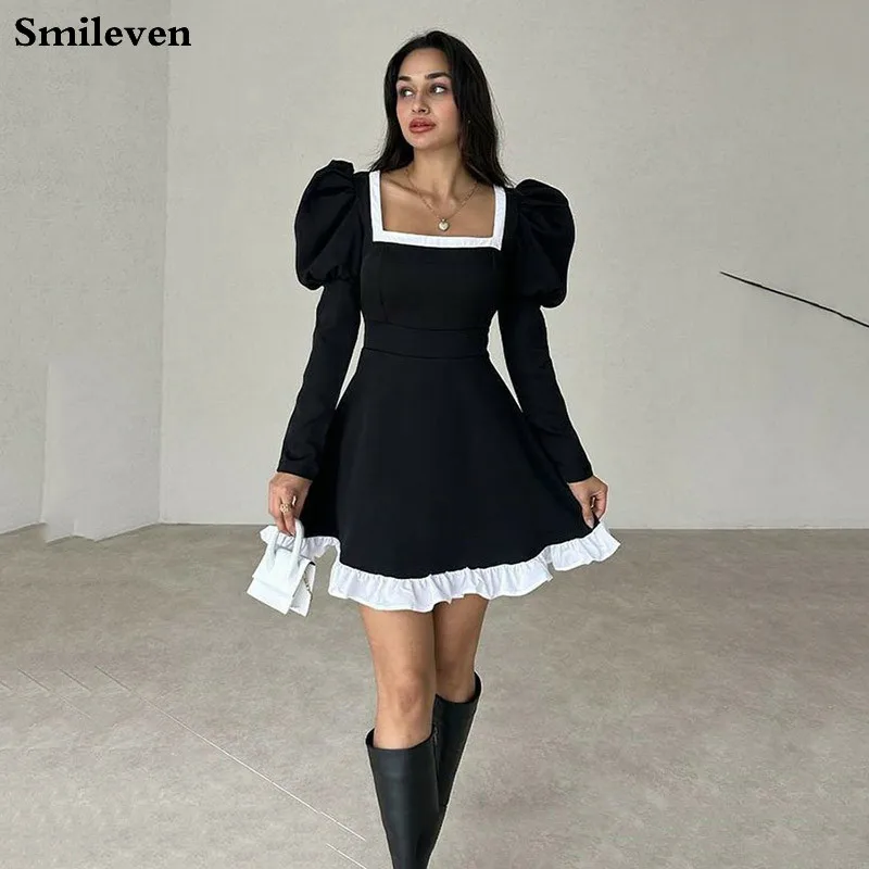 

Smileven, Черное мини-платье для выпускного вечера, элегантное вечернее платье с квадратным вырезом, сексуальное женское платье
