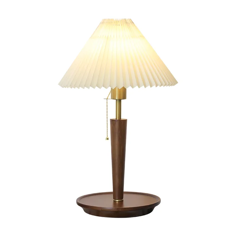 

INS Style Pleated Internet Celebrity Table Lamp Mild Luxury Retro Walnut Creative Small Night Lamp