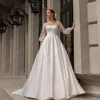 Beautiful Lace Printing Women Wedding Dresses Long Sleeves Vintage Bridal Gowns Shiny Decal Design Vestidos De Novia Customized 1