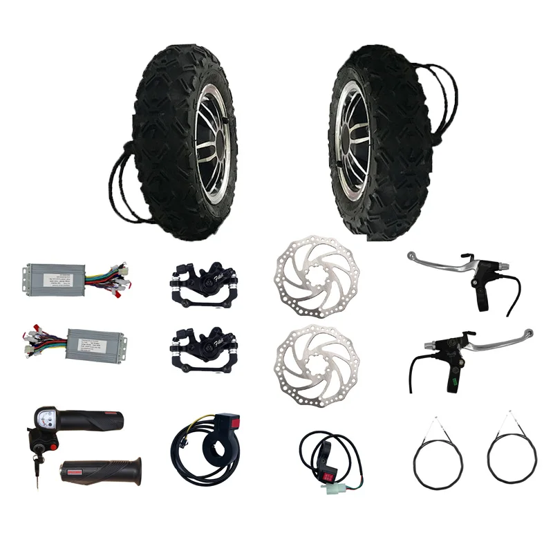 Electric Small Mobility Vehicle DIY Hub Motor Set 10inch Brushless Gearless Hub Motor Wheel Controller Brakes Throttle Kits