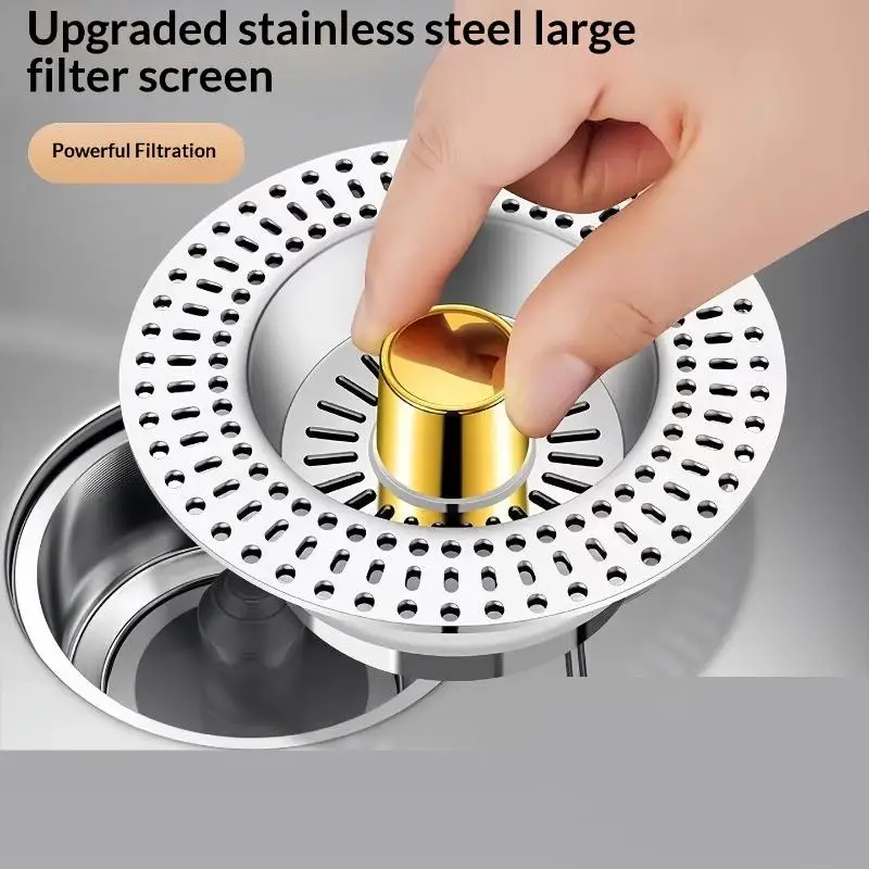 Premium Stainless Steel Anti-Clog Kitchen Sink Strainer with Basket Filter and Stopper