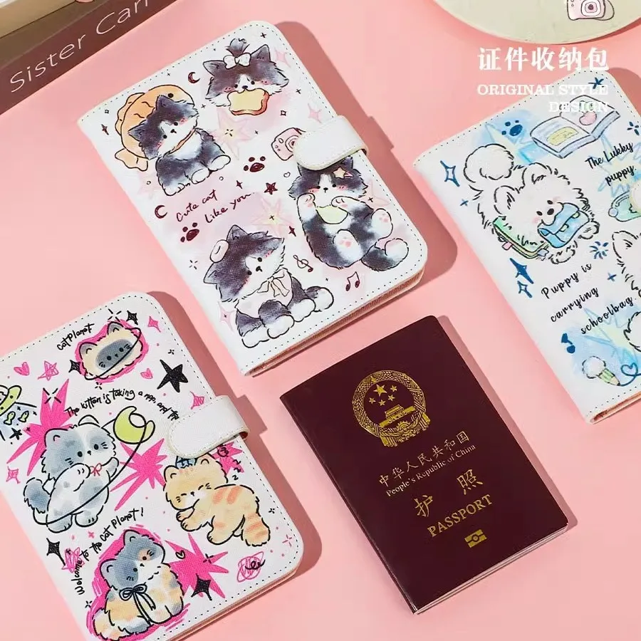 Cute Animal Design Passport Holder & Card Wallet PU Leather Multi-Functional Travel Document Organizer