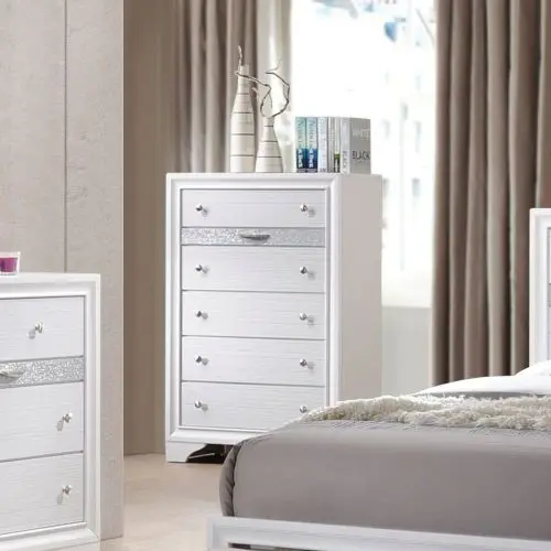 Contemporary Chest with 6 Storage Drawers Wardrobe Storage Cabinet Bedroom Furniture in White 34" x 17" x 51"H