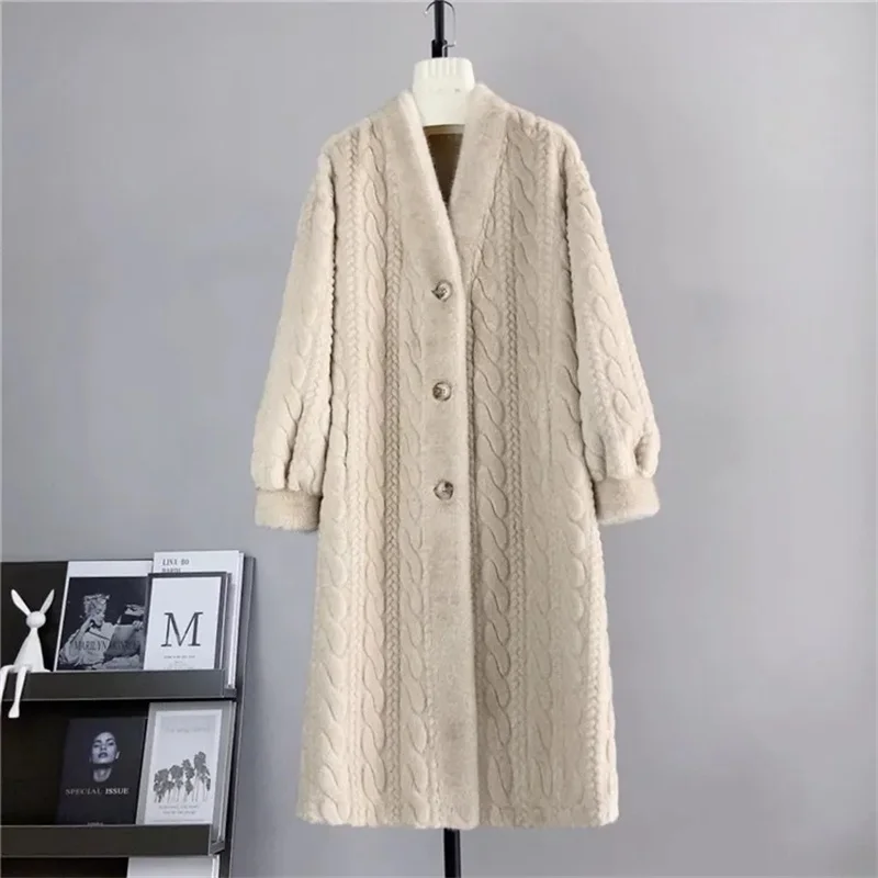 Thickened Faux Fur Coat Female Winter 2023 New Mink Fur Add Fur One Single-breasted Long-Sleeved Warm Mink Coats