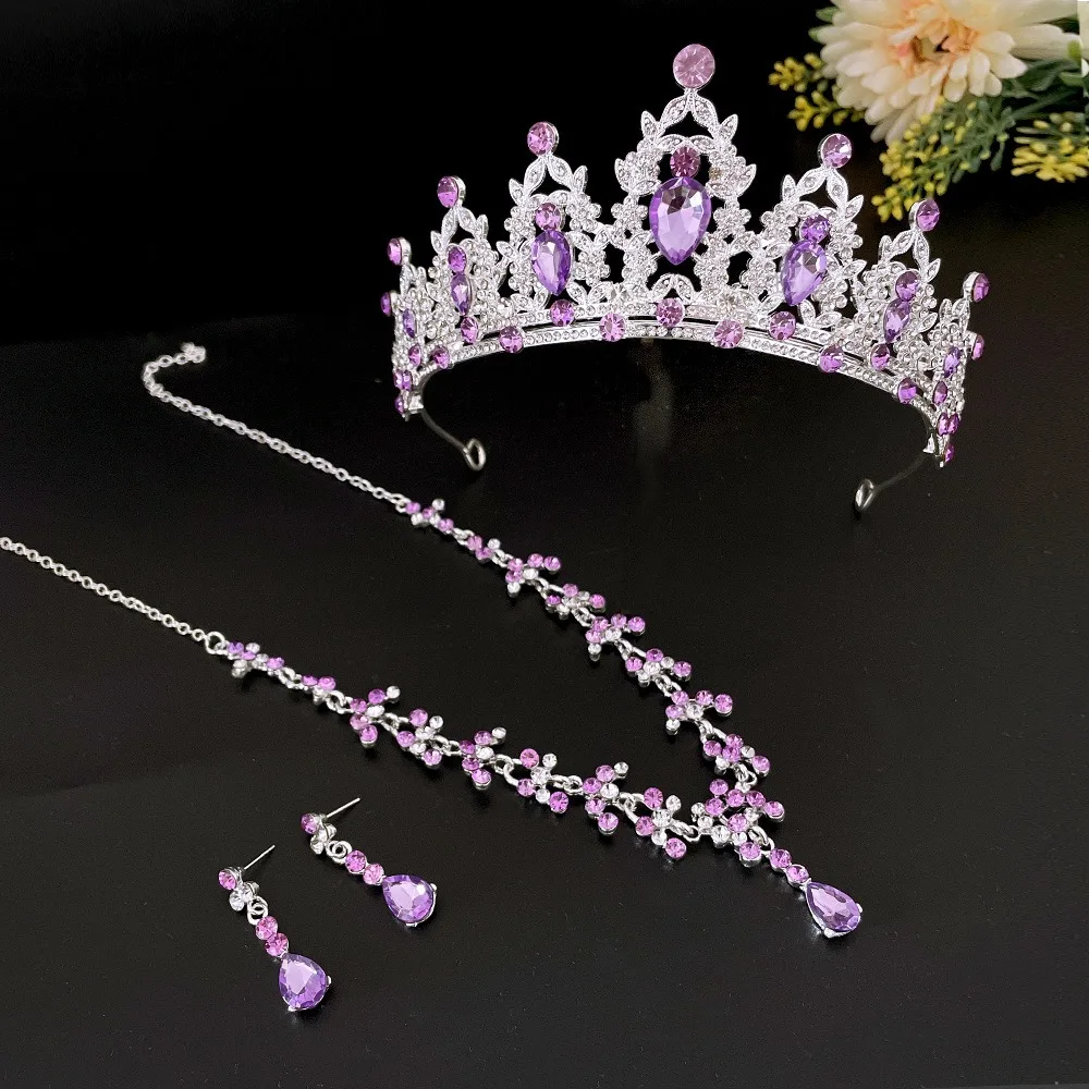 

Alloy Crystal Crown Rhinestone Wedding Crown Jewelry Set Korean Style Jewelry Sets Princess Headpiece Necklace Earrings Set