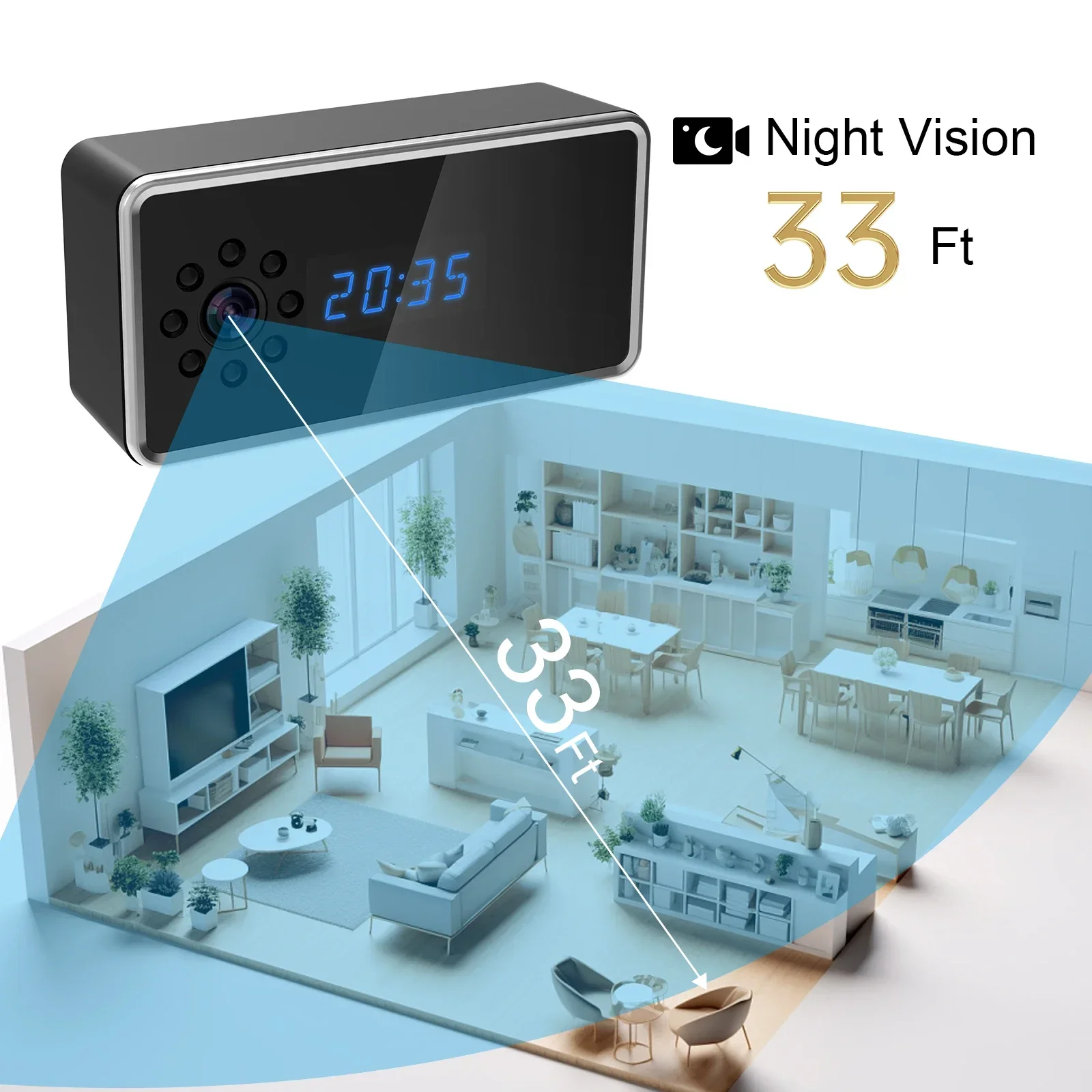 1080P WiFi Mini Camera Electronic Clock Take Photo Two Way Audio Infrared Night Vision Indoor Security Protection Survalance Cam 5