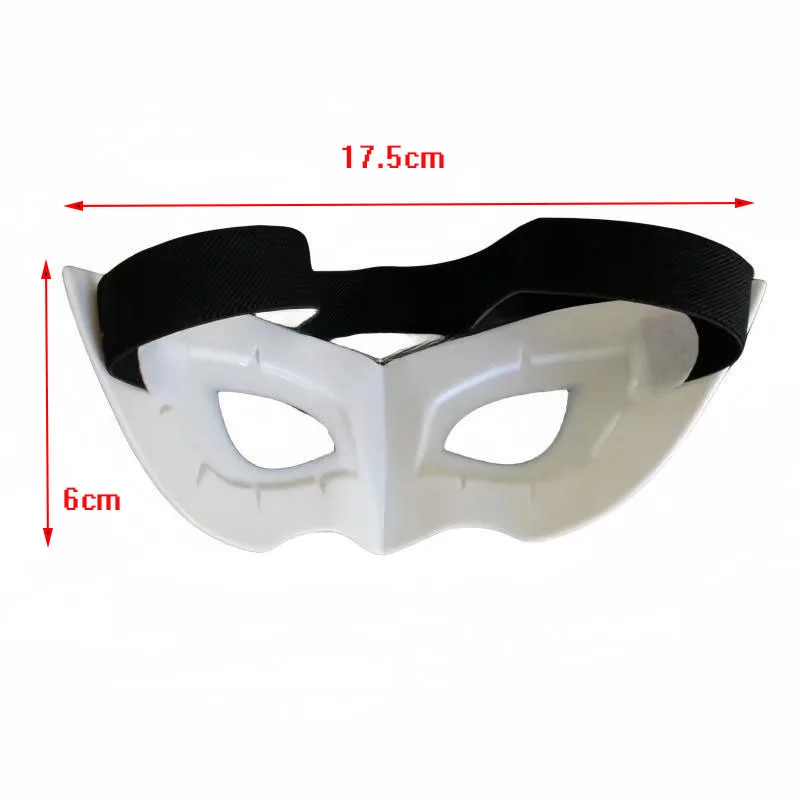 Profil du masque demi-visage Persona 5 Joker ABS pour cosplay et fête Halloween, montrant les attaches élastiques.