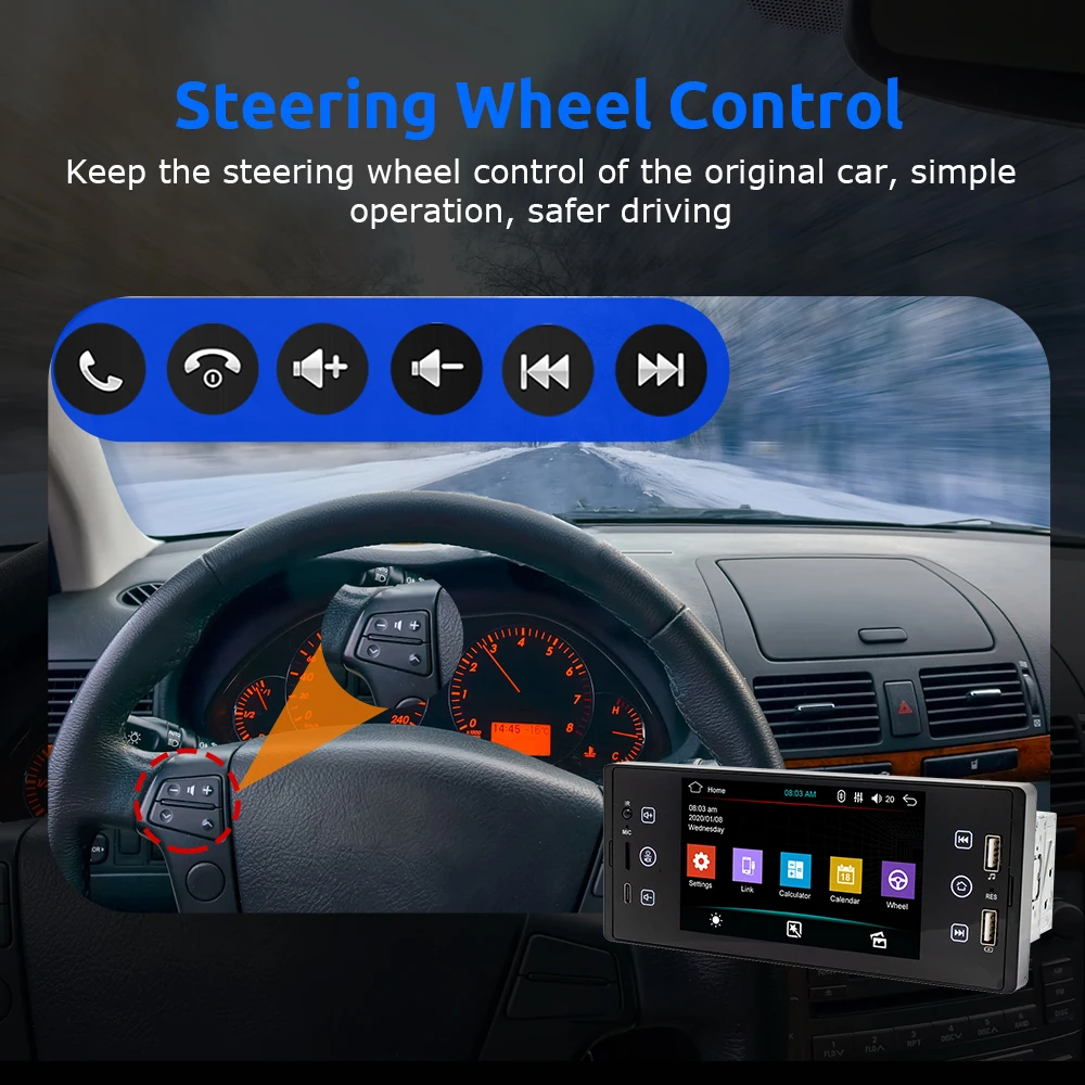 Автомагнитола ESSGOO 1Din, mp5-плеер, Авторадио, стерео 5 дюймов IPS экран, Bluetooth Mirrorlink Тип C, универсальный мультимедийный плеер для автомобиля (art.: 3920bfd65bc61) - 3920bfd65bc61