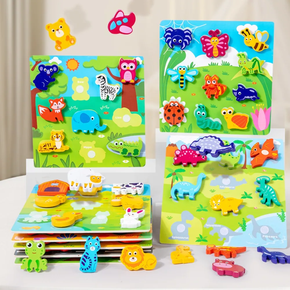 

Shape Children Cognitive Puzzle Toy Cartoon Animals 3D Puzzles Montessori Wooden Puzzle Toy Wooden Cute Matching Puzzle Game