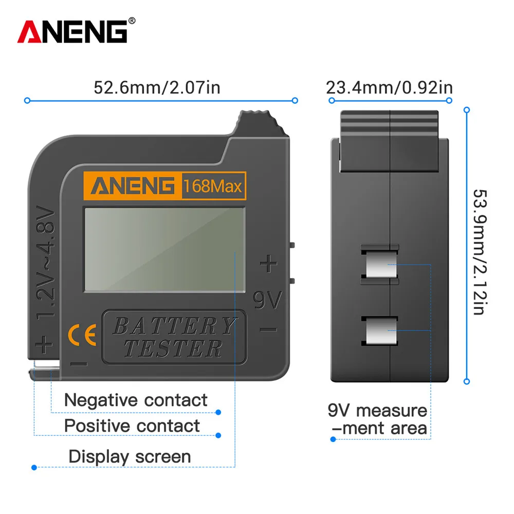 ANENG 168Max Digital Lithium Battery Capacity Tester Universal test Checkered load analyzer Display Check AAA AA Button Cell 6