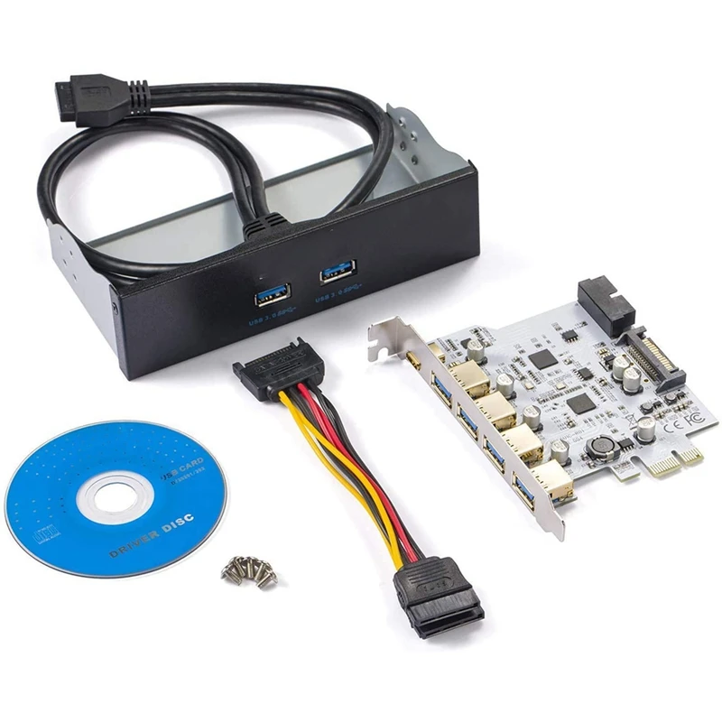 

Карта pci-e на USB 3,0 с 7 портами ускоряет скорость работы до 5 гбит/с, с кабелем питания SATA, отсеком передней панели и кабелями питания