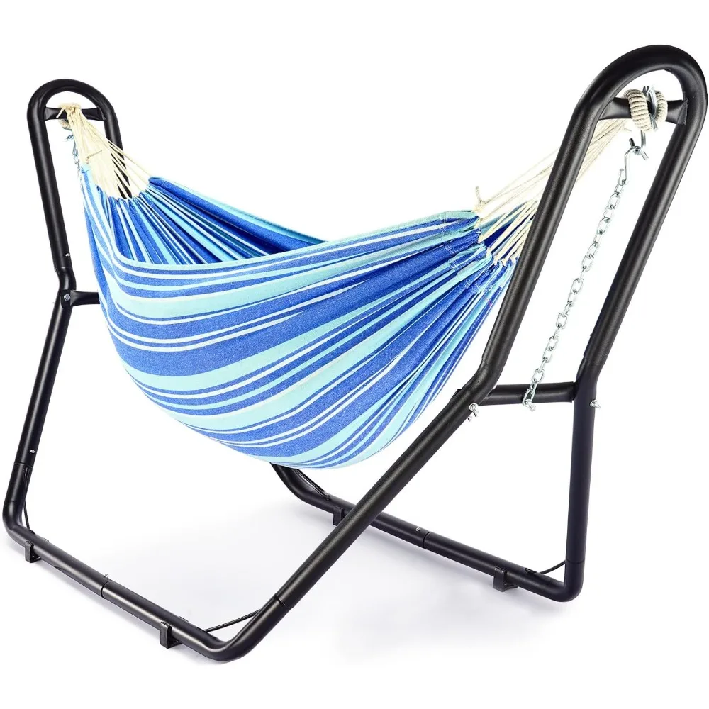 Hammock with Stand 2 Person, Upgraded Steel Hammock Frame and Polycotton Hammock, 550LBS Capacity for Indoor Outdoor Use