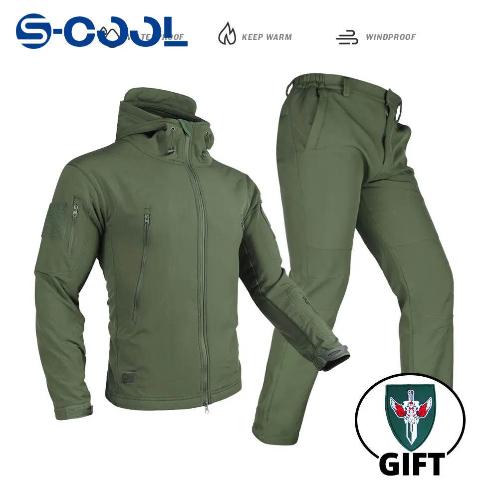 

Tactical Jacket Pants Suits Men's Camouflage Fleece Tactical Jacket Waterproof Softshell Winter Hooded Coat Hunting Clothes