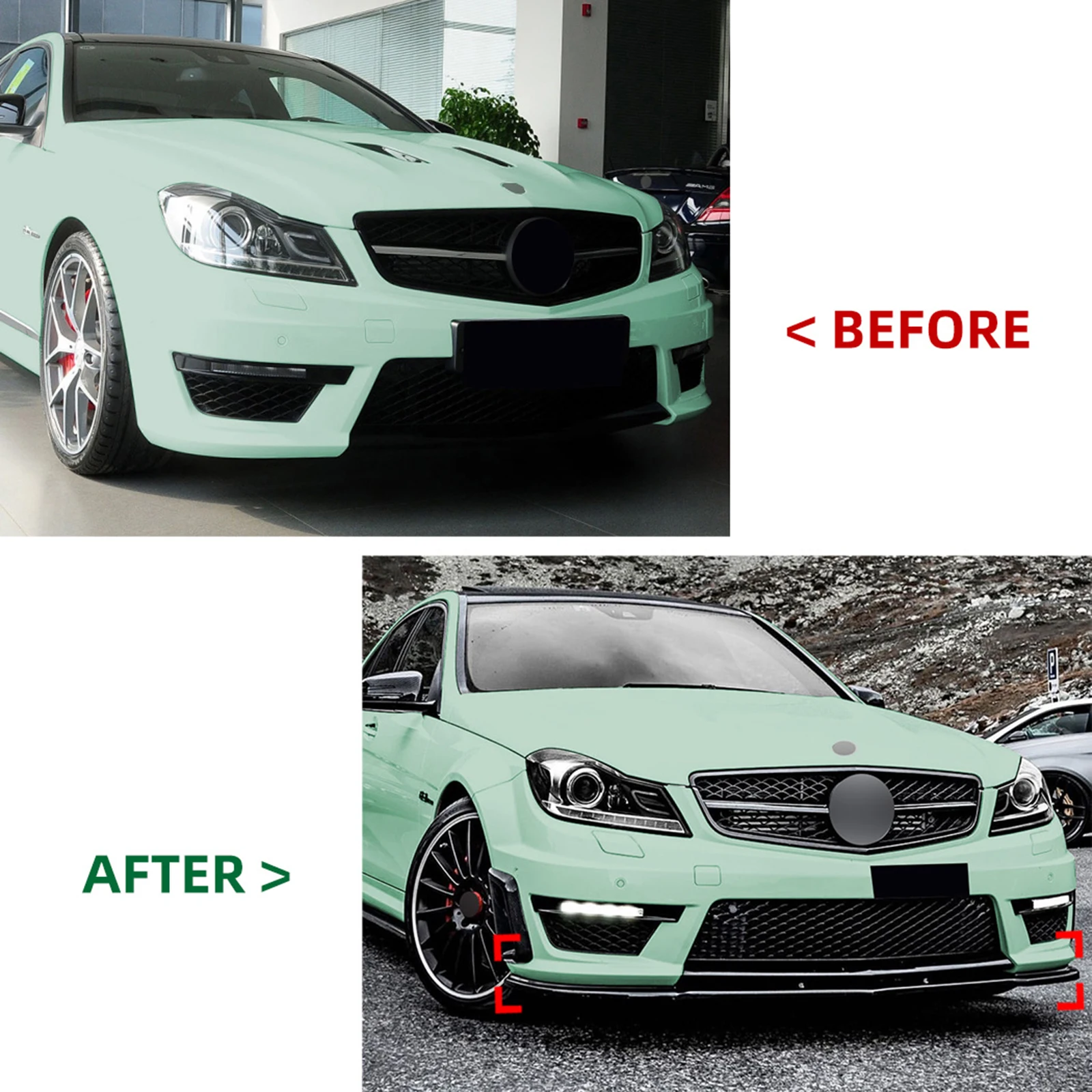 메르세데스 벤츠 C 클래스 W204 S204 C63 AMG 2011-2014 자동차 디퓨저 스포일러 블레이드 바디 키트 가드 용 앞 범퍼 립 스플리터