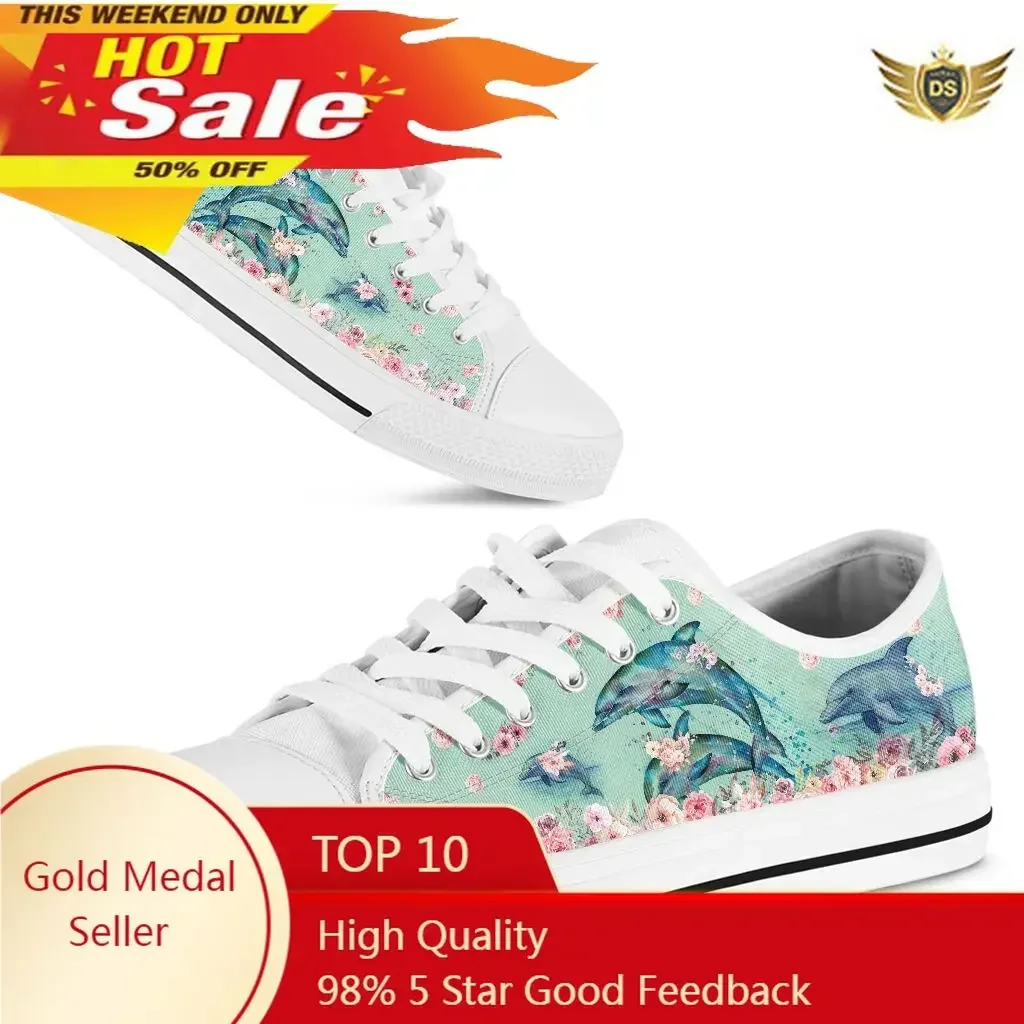 2021 Women Flats Summer Casual Shoes Female Breathable Pink Dolphin Art Canvas Sneakers Fashion Mocassin Femme Plus Size