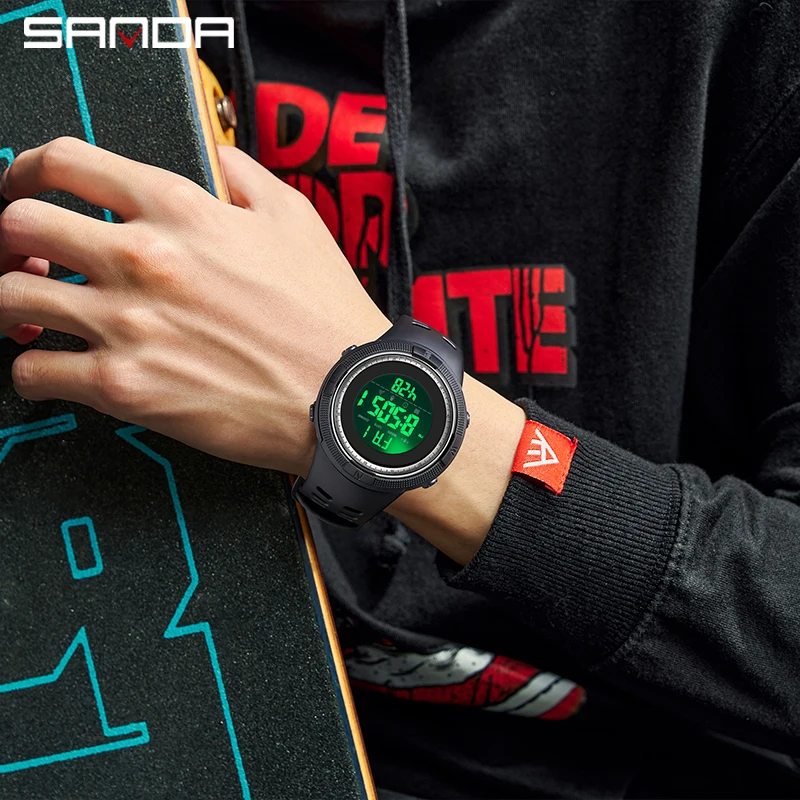 Factory New Arrival Sanda 2003 For Fashion Men Digital Movement Alarm Mode Outdoor Sports Watertight Countdown Stop Wrist Watch