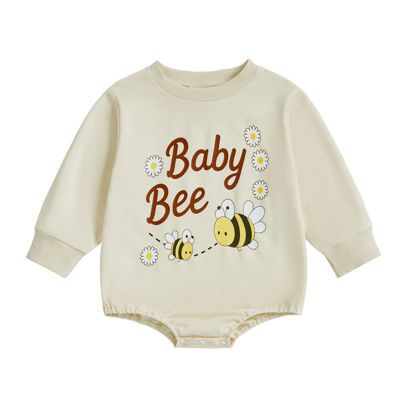 Infant Girls Autumn  with Cute Bee and Flower Design Soft Cotton Long Sleeve Round Neck Jumpsuit for Babies