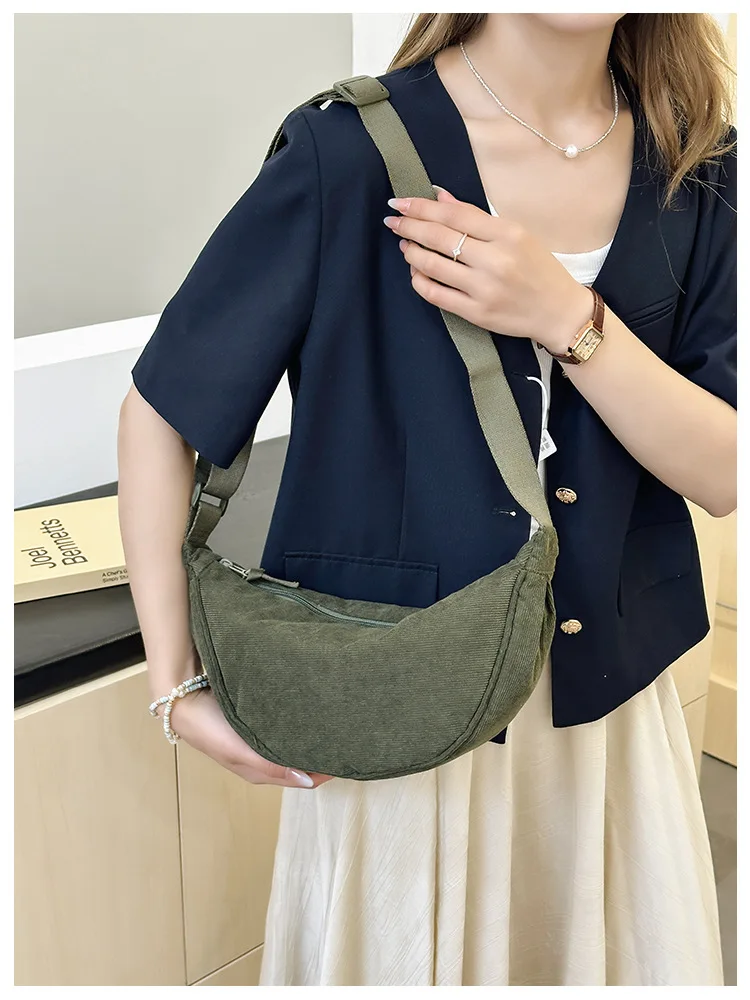 Sac bandoulière femme en velours côtelé – Style rétro, sac épaule décontracté et tendance