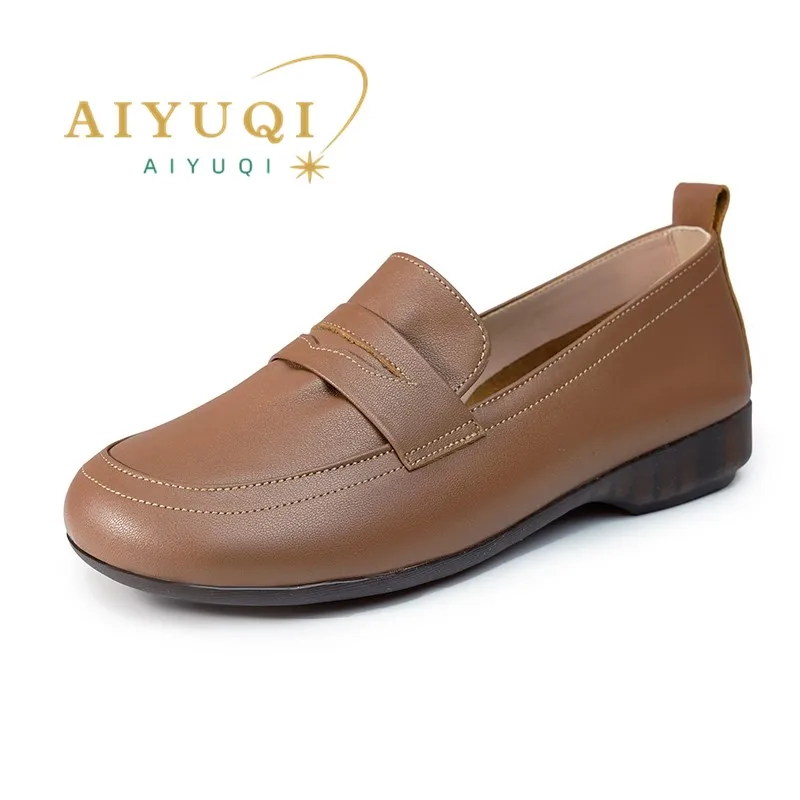 

AIYUQI Ladies Shoes Wedge 2024 Spring New Genuine Leather Women's Casual Shoes Slip-on Large Size Non-slip Mom Shoes