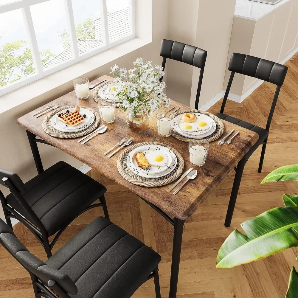 Dining Table Set for 4, Kitchen Table and Chairs, Rectangular Dining Room Set with 4 Chairs,5 Piece