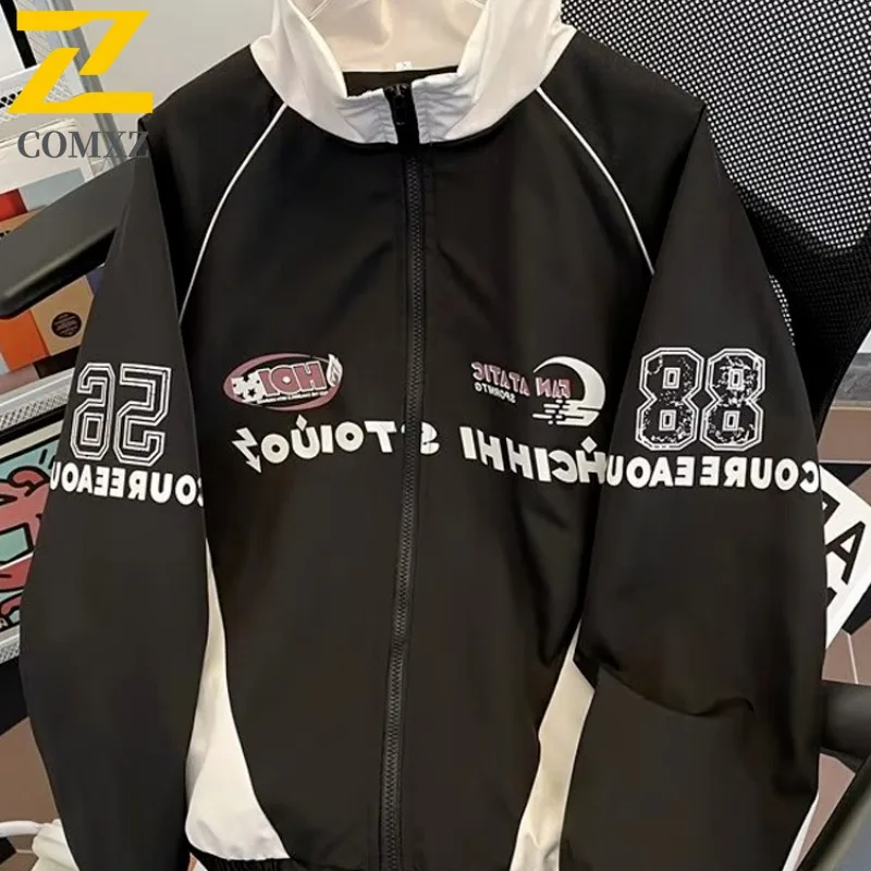 COMXZ 2025 New Men High Street Functional Cargo Jacket Loose Versatile Spring Autumn Waterproof and Windproof Casual Outdoor Top