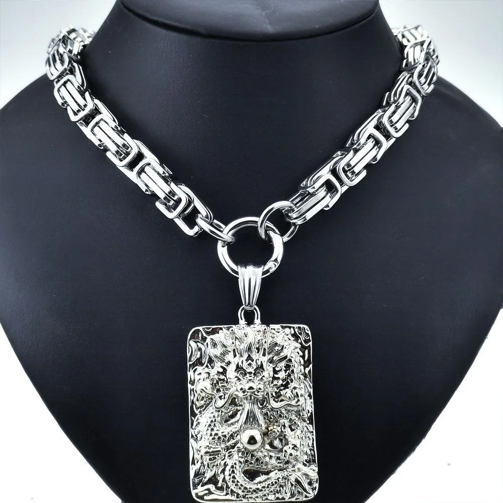 

Men Women The "Chinese LONG" Pendant 10mm Pitch Chain Stainless Steel Necklace