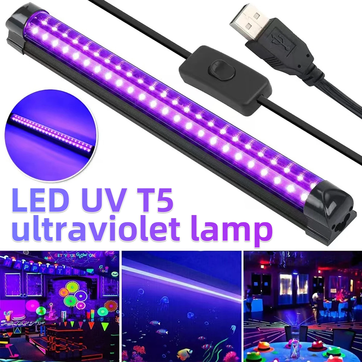 5W LED Blacklight T5 UV Light Strip Suitable Removable Fluorescent Murals Stage Makeup Holiday Ambiance Themed Party Decorations