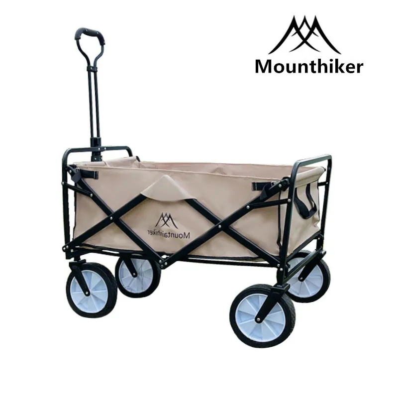 Mounthiker Outdoor Camping Khaki Portable Folding Cart for Hiking Picnic BBQ Adjustable Trolley Pull-Cart Shopping Cart Luggage