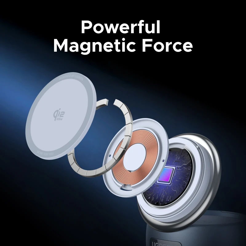 חדש ! UGREEN Magflow Qi2 25W מטען אלחוטי 2 ב-1 בסגנון רקטה חדשני עבור iPhone 17 16 Pro Max טעינה מהירה