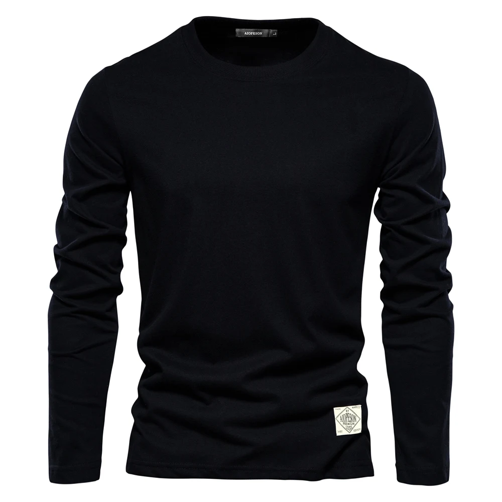Men‘s T-shirts 100% Cotton Long Sleeve Casual Tops Solid Color High Quality Backing T-Shirt Spring Autumn Classic Men Clothing 5