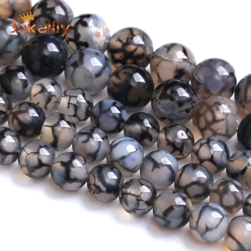 

Black White Dragon Vein Agates Beads Natural Stone Round Loose Spacers Beads For Jewelry Making Diy Bracelets 4 6 8 10 12mm 15"