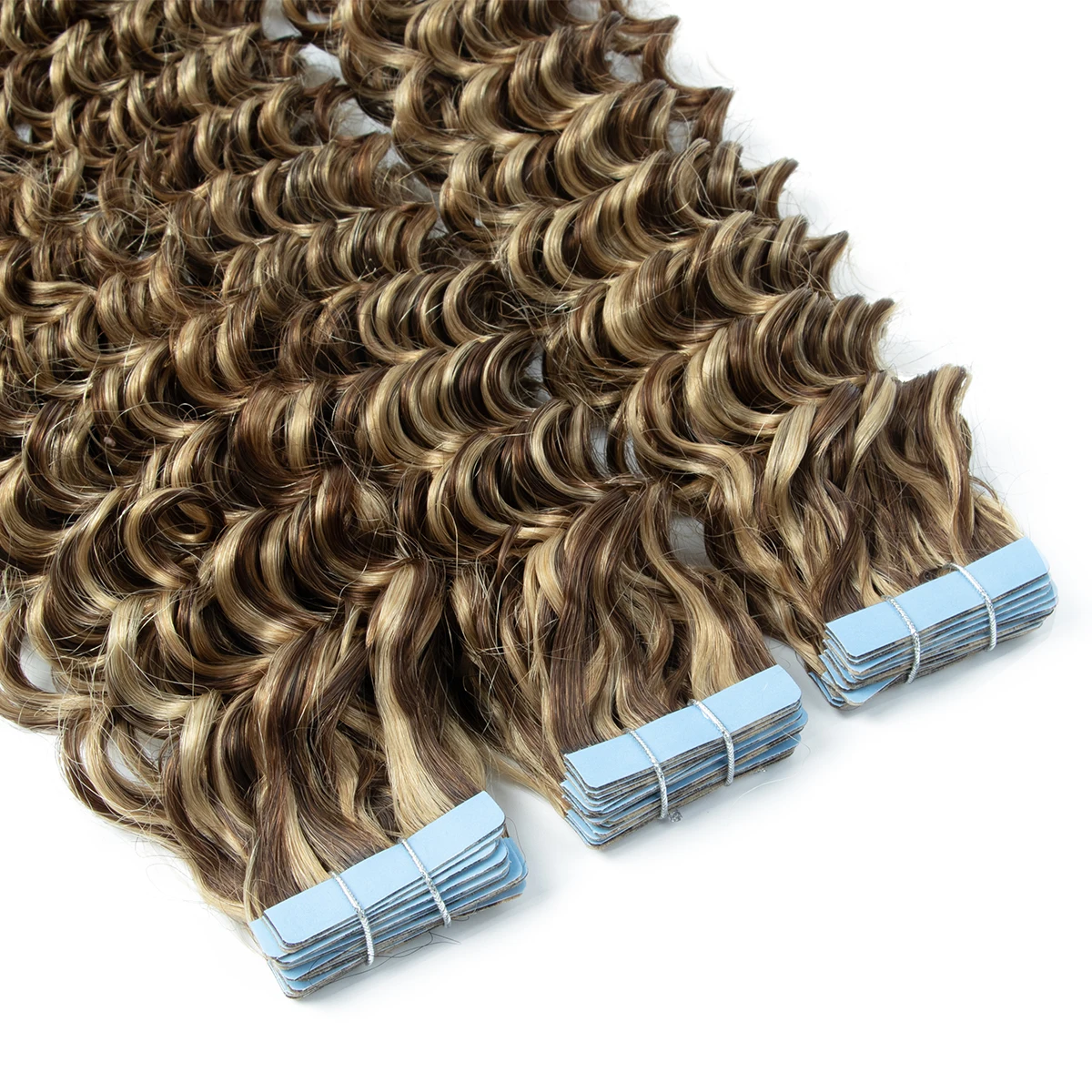 P4-27 Deep Wave Tape In Hair Extensions Human Hair Cuticle Remy Tape in Extensions 14-24inch 20pcs Highlight in On